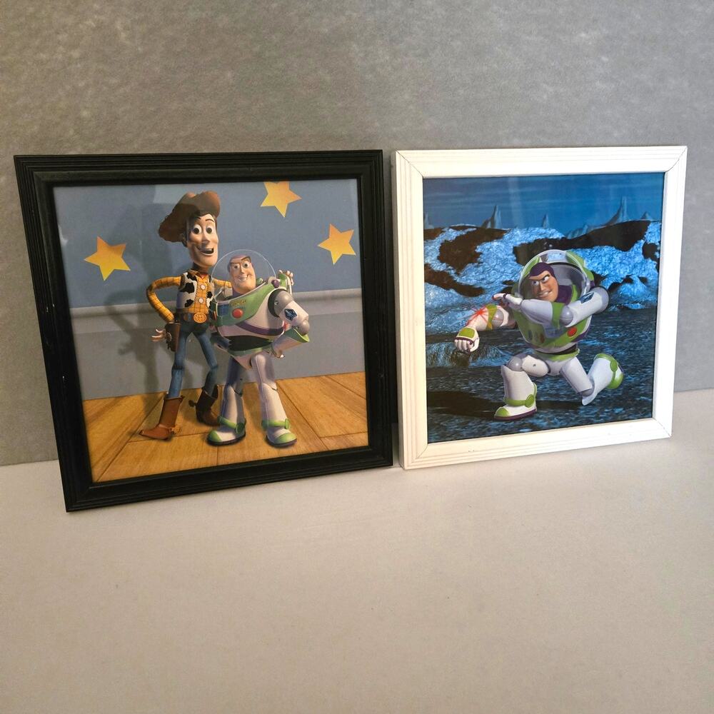 RARE Disney 1995 Toy Story! Woody & Buzz Lightyear Glass Framed Wall Art Prints